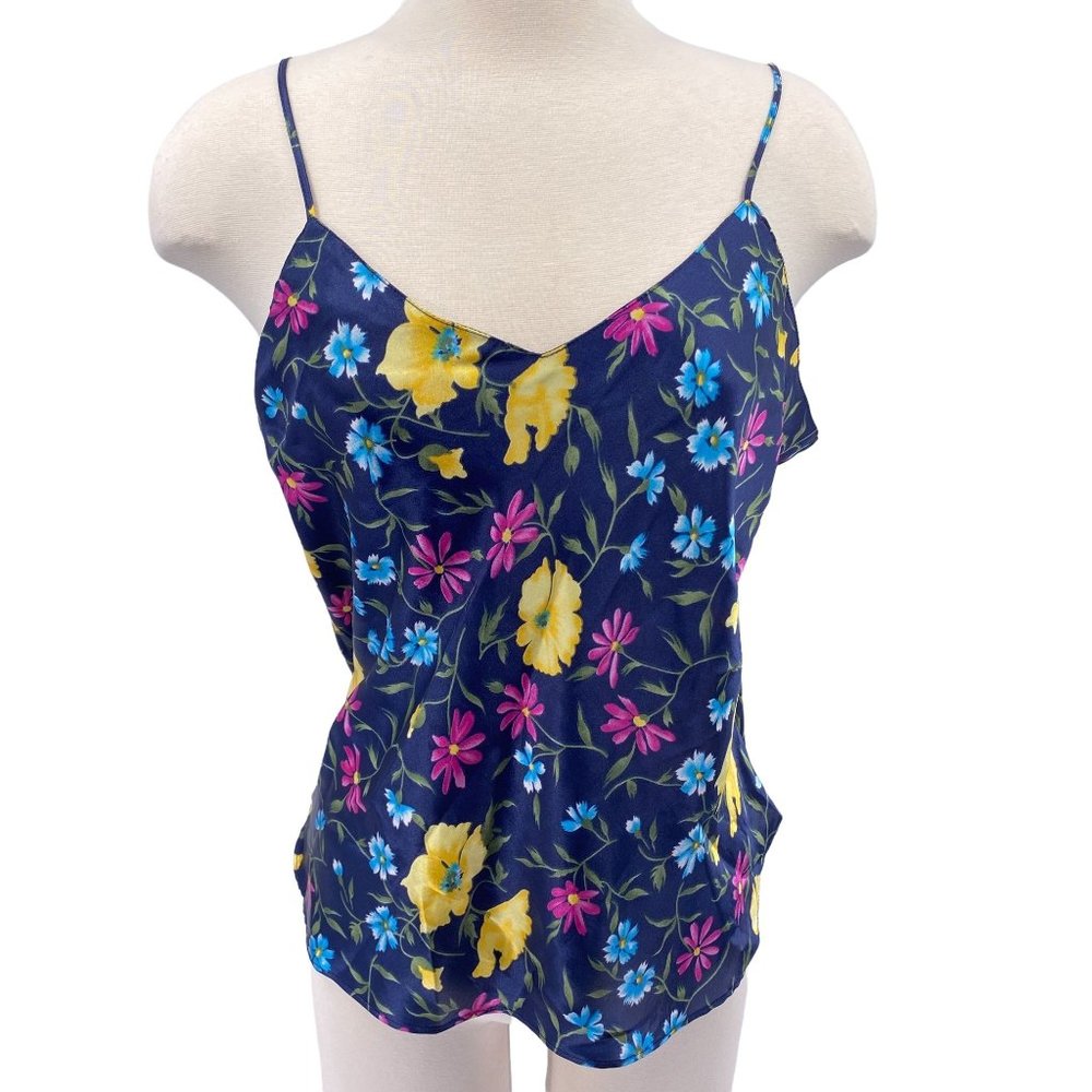Vintage Y2K floral camisole satin top size medium large blue adjustable straps